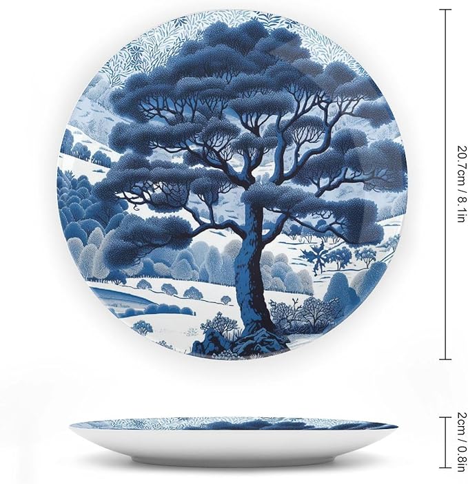Blue And White Indigo Chinoiserie Ceramic Decorative Plate for Display Art Decoration Household Supplies Wedding Festival Holiday Party Decorations Personalized Gifts for Men Women Holiday