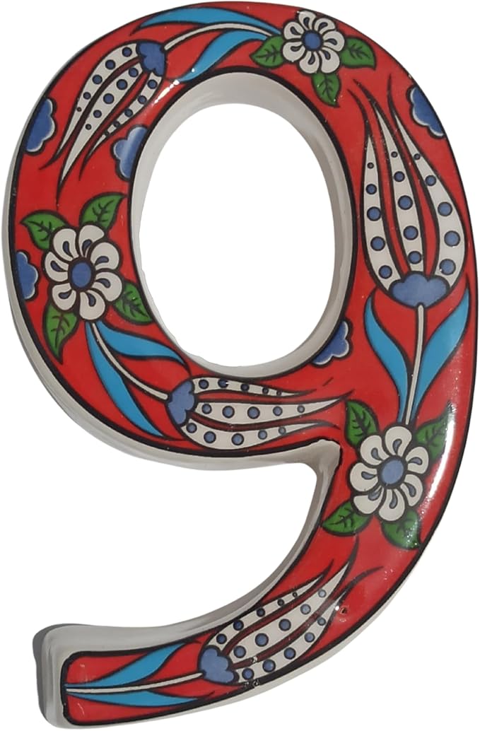 Large Ceramic Housewarming Sign Ceramic Address Plaque House Numbers Sign Door Personalized Coloured Decorative Hand Decoratede Housewarming Gifts Tulip Design 12 * 9 cm (Red, 9)