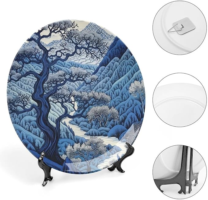 Blue And White Indigo Chinoiserie Decorative Plate for Display Display Farmhouse Supplies Home Wedding Holiday Party Decorations Personalized Gifts for Men Women Thanksgiving, 6", 7", 9", 10"