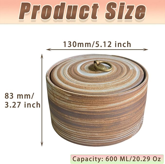20.29 Oz Sealed Ceramic Jar with Flat Lid, Colored Ceramic Canister, Vintage Stoneware Food Storage Jar for Flour Spices Candy Nuts, Home Decor (White Brown)
