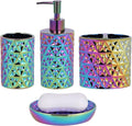 Colorful Bathroom Accessories Set 4 Pcs, Lotion Soap Dispenser, Soap Dish, Toothbrush Holder, Tumbler, Countertop Vanity Organizer for Bathroom Accessory Set