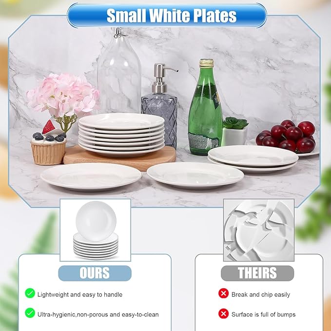 8 Pcs Porcelain Dessert Plates,6 inch White Appetizer Plates,Round Small White Plates,Small Plates for Appetizers,Ceramic Dessert Plate for Cake Snacks,Microwave Oven and Dishwasher Safe