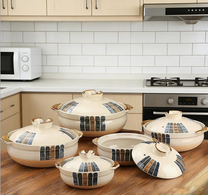 Korean Stone Pot with Lid, Japanese Clay Pot for Cooking, Heat Resistant Ceramic Stockpot, Earthenware Casserole for Stew, Soup and Curry,1.6L,A