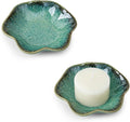 Koythin 2-Piece Ceramic Candle Holder, Aesthetics Candlestick Holders for Tea Lights, Lotus Leaf Shape Candle Stand for Mantle Table, Adorable Vintage Decor for Weddings Dining (Green)