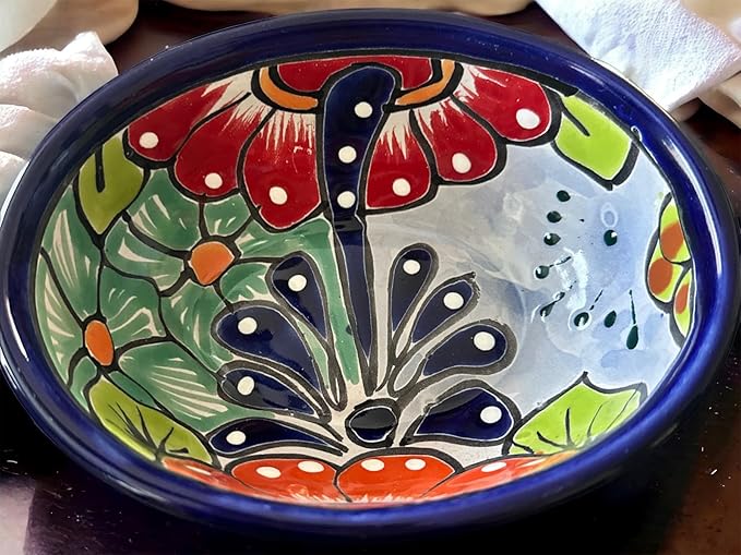 Handmade Talavera Mexican Pottery Salsa Bowl - Unique Oval Design - 6x5x2.5 Inches
