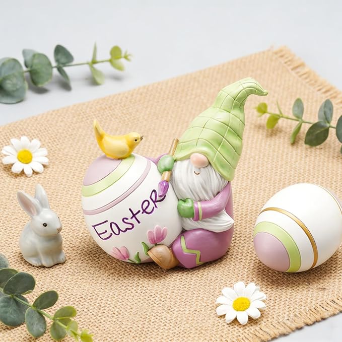 Newman House Studio Easter Gnomes-Decorations Spring Tabletop Ornaments - Spring Decor Resin Faceless Gnomes with Egg Figurines for Easter Gifts Theme Party or Basket Stuffers 4 * 2.5 * 3.5 inch