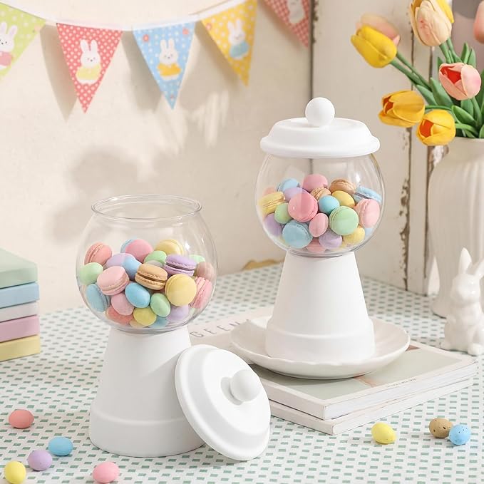 Thyle 27 oz Plastic Candy Jar with Lid Ceramic Candy Jar Food Storage Container for Easter Wedding Party Centerpieces DIY Gifts Game Table Ornament Holder Treats(White)