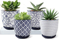 Ceramic Succulent Planter Pots - 4.6 Inch Small Flower Pot with Drainage Holes and Saucers for Indoor Plant, Cactus, Herbs, Outdoor Plants, Home Decor, Set of 4, Vintage Blue