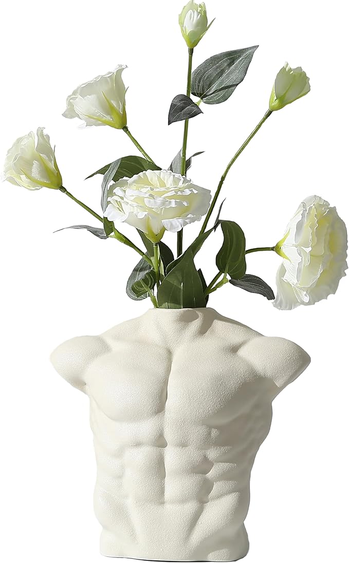 Body Art Vase, Classical Sculpture Statue for Bookshelf Shelf Decoration, Nordic Modern Ceramic Flower Vase for Home Decor, Table Centerpiece, Living Room, Office, Entryway, Console（Cream）