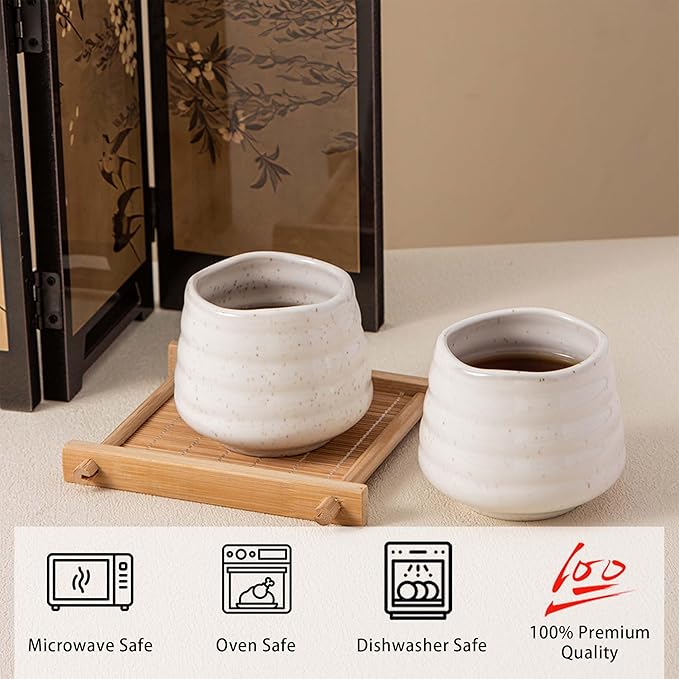4pcs Japanese Tea Cup Set – 160ml 5.4OZ Ceramic Matcha Cup, Small Handless Espresso Cups, Cute Coffee Mugs for Valentine (Speckle)