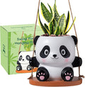 Swing Panda Hanging Planters for Indoor Plants, Cute Succulent Pots with Drainage Hole, Small Hanging Flower Pots Outdoor, Panda Gifts for Plant Lovers (Girl-Pink)
