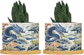 Trend Dragon and Print Ceramic Planters Chinoiserie Asian Inspired Flower Pots for Indoor Plants with Drainage Holes and Saucers Pot for Home Desktop Office Windowsill