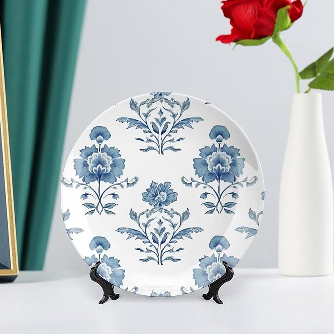 Mughal Flower in Monsoon Vintage Plates of 6", 7", 9", 10", Customize Ceramic Salad Plates, Festival Wedding Decorations Kitchen, Unique Art with Stand