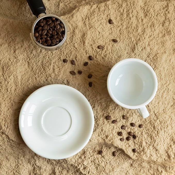 Loveramics Cappuccino Cup with Saucer, 8 oz Ceramic Coffee cup with Round Bottom for Cappuccino, Latte, Tea, Espresso, Thick-walled Stoneware Cup Set for Barista - Regular Colours (White, 8OZ)
