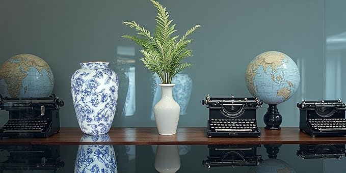 Blue and White Chinoiserie vase - Vintage Ceramic vase with Antique Design, Perfect for Chinoiserie Home Decor 9in Flower vase04