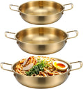 3 Korean Ramen Noodle Pot with Handles, Stainless Steel Everyday Pan, Golden Korean Cooking Pot for Soup, Noodle, Pasta, Home and Outdoor, Dishwasher Safe, Size 7", 8.7", 9.5"