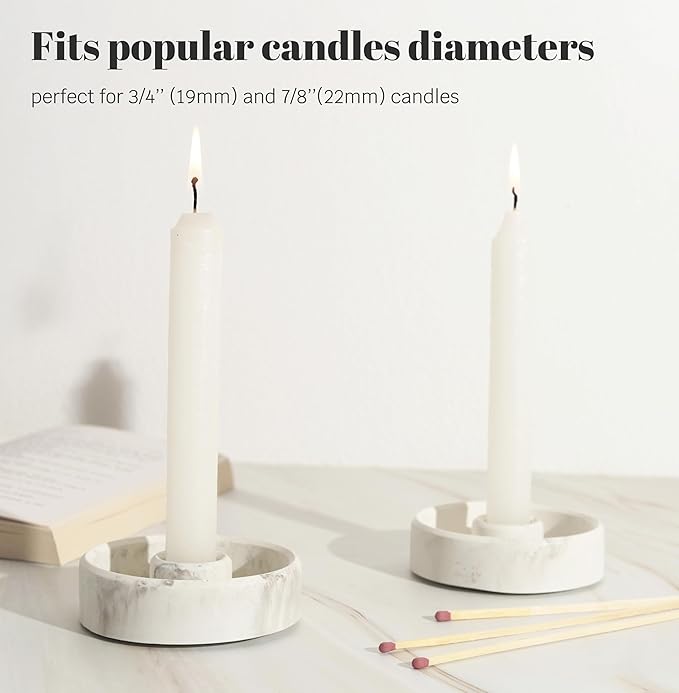 Candlestick Holder - Taper Candle Holders, Candle Tray for Tall Candle Sticks, Vintage Chime Boho Marble Candles Small Dish, Concrete Farmhouse Holders for Tapered Candles Sticks Decor (Marble)
