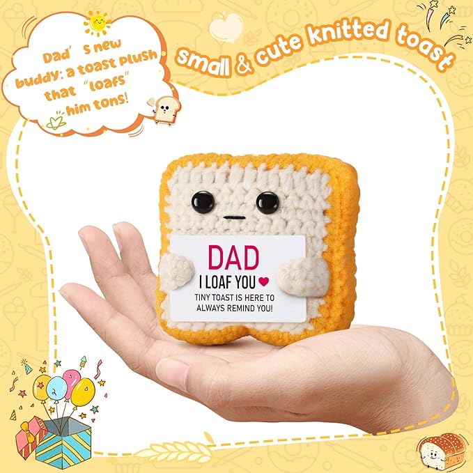 Mini Toast Pun Fathers Day Dad Gifts from Daughter Son Wife, Birthday Gifts for Dad Father Daddy , I Love You Funny Presents - Father‘s Day Cute Decor - Handmade Emotional Cute Loaf Crochet Toast