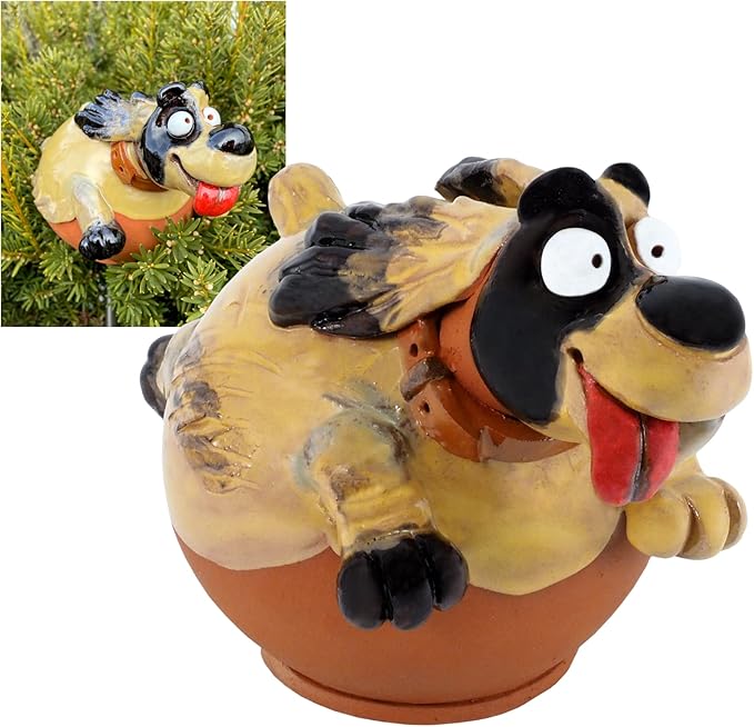 Ceramic Garden Dog Decor Lucky Dog Garden Stake Frostproof Handmade Hand Painted Lawn Stake Ceramic Garden Ball