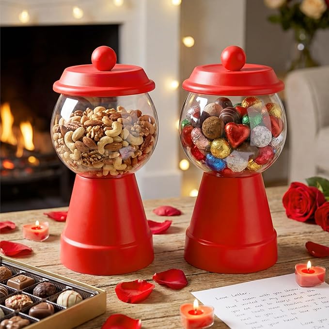 Thyle 27 oz Plastic Candy Jar with Lid Ceramic Candy Jar Food Storage Container for Easter Wedding Party Centerpieces DIY Gifts Game Table Ornament Holder Treats(Red)