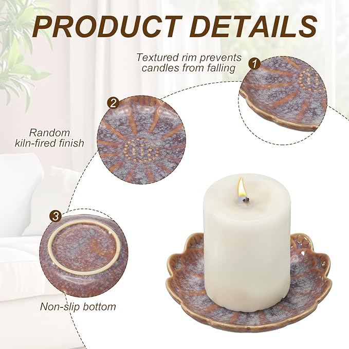 uxcell Candle Holder Plates, 4 Inch Ceramic Candle Tray Tealight Incense Holder Dish Candlestick for Tea Light Aromatherapy Wedding Rustic Vintage Home Decor, Sunflower Purple