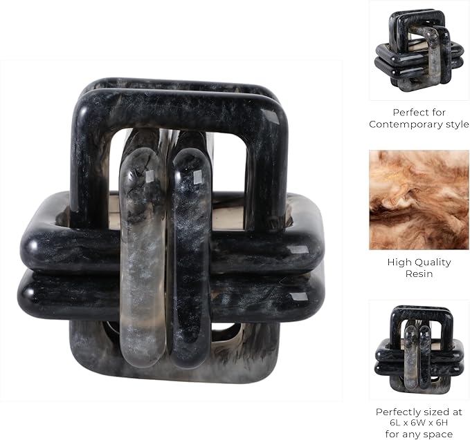 Sculpture for Home Decor and Bathroom Decor - Marble Knot Ornaments for Shelf Accents, Room Styling, and Office Design - Modern Statues Living Room Decor or Coffee Table Display - 6", Black