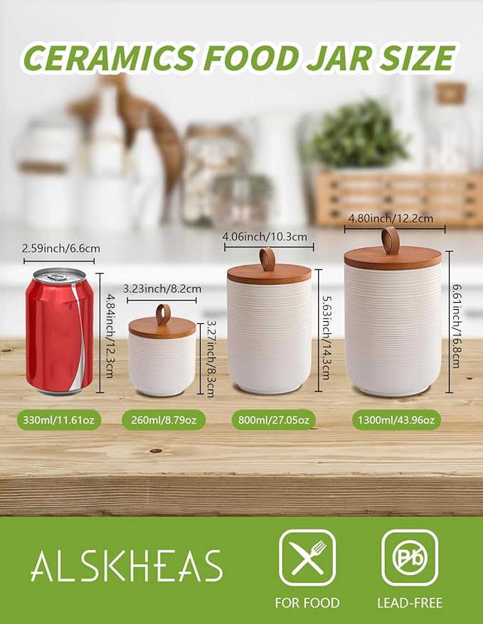 Ceramic Canister with Airtight Seal Lid, Kitchen Canisters for Countertop, White Food Storage Jar for Flour, Coffee Bean, Sugar, Tea, Spices and More, Home Decor (800ml/27.05oz)