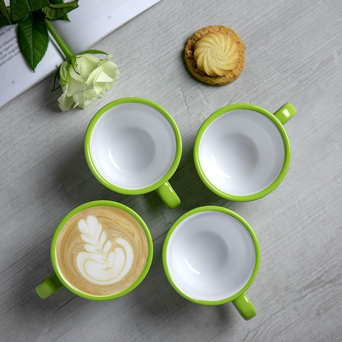 City to Cottage Handmade Lime Green and White Polka Dot Ceramic 8.4oz/250ml | Cappuccino, Coffee, Tea Cup and Saucer, Unique Designer Pottery Gift for Tea Lovers