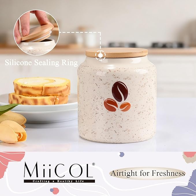 Miicol Ceramic Storage Canister with Airtight Lid, Food Storage Container, Round Coffee Canister, Pantry Organizer, Kitchen Storage Jar for Coffee Bean, Flour, Pasta, Sugar, Spices, Tea, 20 fl.oz‌