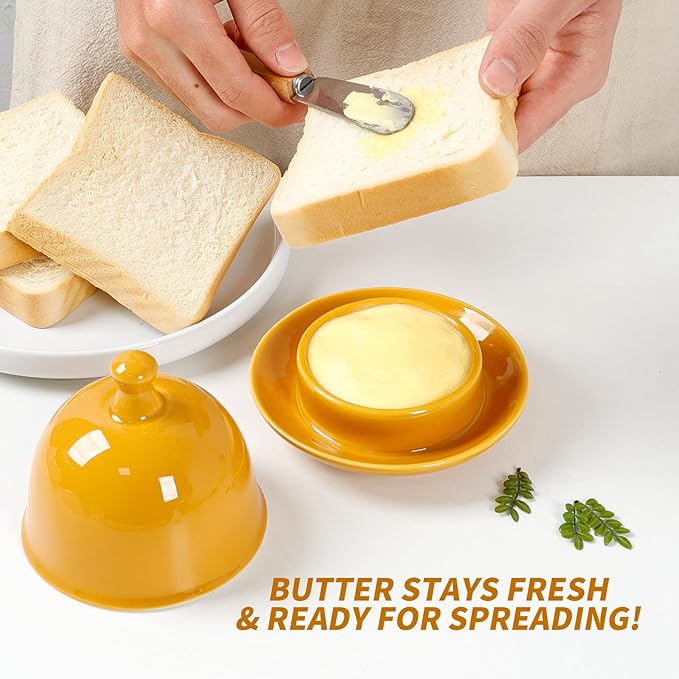 Butter dish, Ceramic Small Butter Dish with Lid, 2026 NEW Original Design Mini Butter Crock Keeper with Handle, 17 OZ Mini Butter Container Cover and Water Sealing 2 Ways Sealing (Pumpkin Orange)