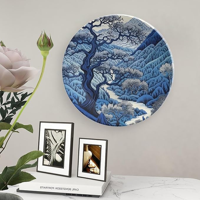 Blue And White Indigo Chinoiserie Decorative Plate for Display Display Farmhouse Supplies Home Wedding Holiday Party Decorations Personalized Gifts for Men Women Thanksgiving, 6", 7", 9", 10"