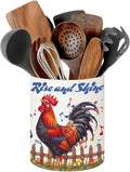 Rooster Kitchen Decor, 6.5inch Ceramic Utensil Holder with Rooster Design, Rustic-Style Indoor Kitchen Utensil Storage Rack, Ideal for Spoon Storage and Cooking Tools,Gift for Kitchen Organizers