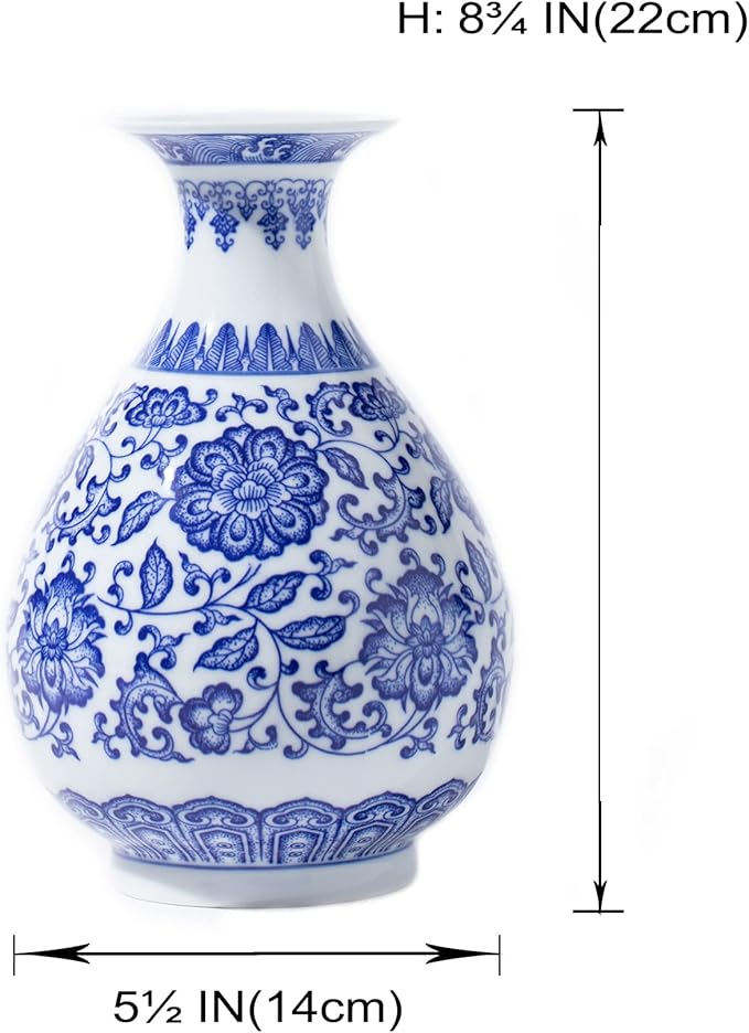 Blue Porcelain Vase, Blue and White Ginger Jar, Handmade Chinoiserie Vase, 8.7'' H
