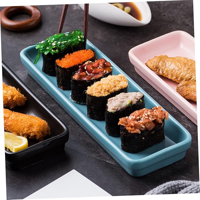 Long Ceramic Sushi Plate Snack Serving Dish Korean Style Decorative Food Tray