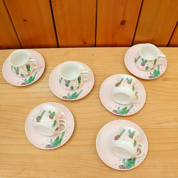 GuangYang 2.5 oz Espresso Cups set of 6, Cute Cactus Pattern (Size for Double Shot Espresso,Ristretto, Macchiato, Café Cubano, and Turkish Coffee)