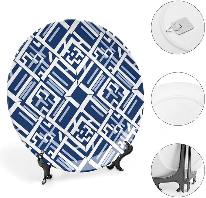 Navy Blue Geometric China Plates for Display Club Table Supplies Wall Display Holiday Party Decorations Custom Gifts for Men Women Halloween, 6", 7", 9", 10"