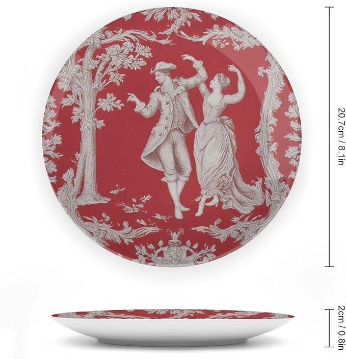 Red And White Toile China Plates, Chinoiserie Toile Personalized Wall Decorative Plate for Wall Office Housewarming Gifts Decor, with Vertical Stand Art Decorations for Table Home