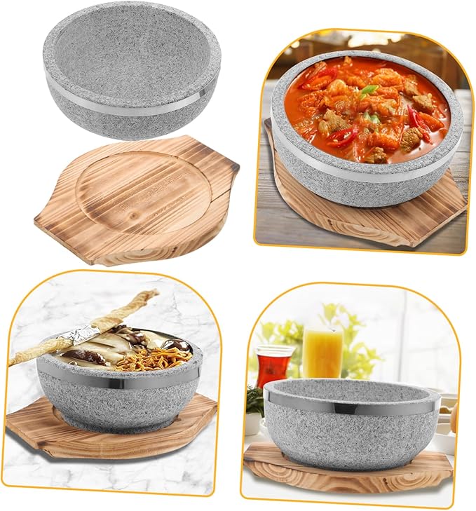 STOBAZA 1 Set Korean Stone Bowl Bibimbap Bowl for Cooking Unglazed Stone Pot with Tray for Korean Cuisine Daily Use and Healthy Meals