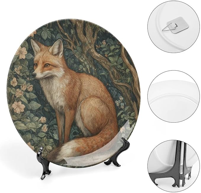 William Morris Style Forest Fox China Plates for Display Fox in Forest Garden Floral Wall Housewarming Gifts Supplies Home Festival Holiday Party Decorations Personalized Gifts Christmas