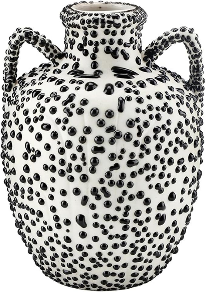 47th & Main Small Ceramic Dotted Sculptural Vase, 4.5" Diameter x 4.5" Tall, White/Black