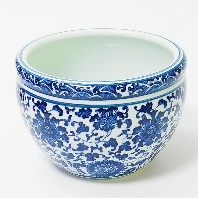 Blue and White Chinoiserie Planter, Blue and White Flower Pot for Indoor Plants, Oriental Pots for Plants, Oriental Porcelain Chinoiserie Pot, Ceramic Asian Planter