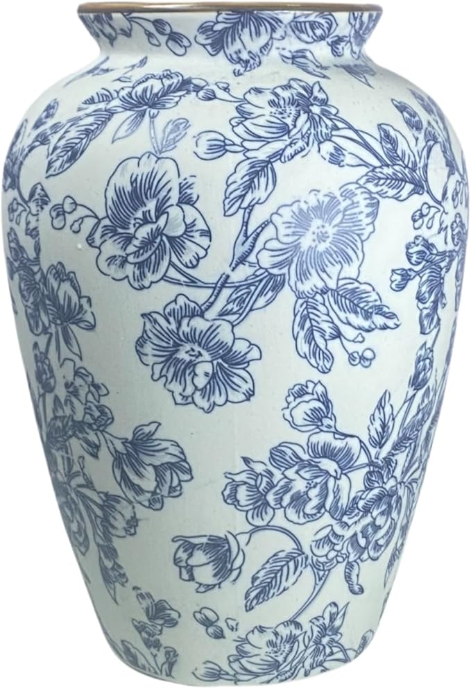 Blue and White Chinoiserie vase - Vintage Ceramic vase with Antique Design, Perfect for Chinoiserie Home Decor 9in Flower vase04