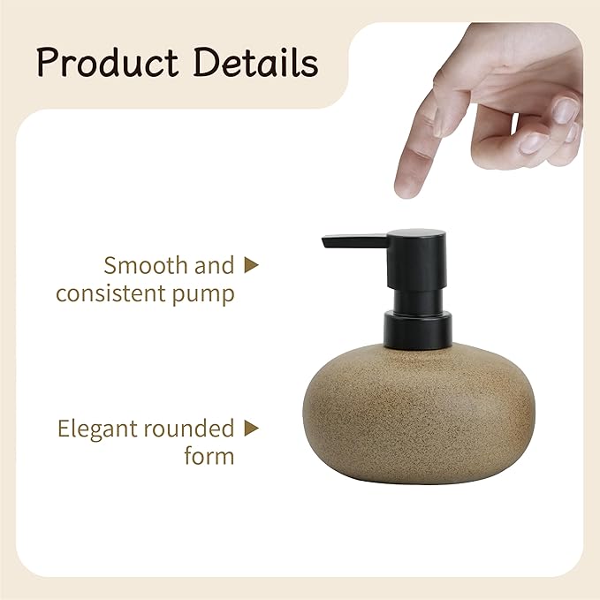 10oz Ceramic Hand Soap Dispenser, Elegant Liquid Soap Dispenser for Bathroom Countertop, Heavy & Sturdy Dish Soap Dispenser for Kitchen (Brown Set of 2)
