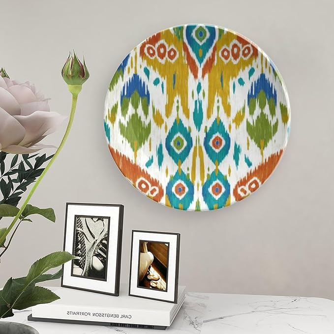 Red Green Blue Yellow Ikat Decorative Plate for Display Indian Exotic Wedding Office Supplies Farmhouse Table Holiday Party Decorations Customize Gifts for Men Women Wedding, 6", 7", 9", 10"