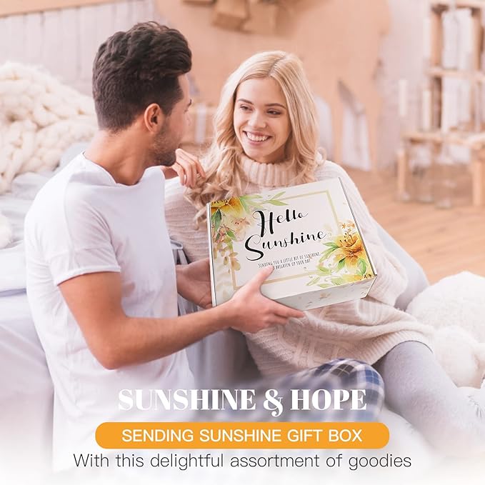 Get Well Soon Gifts for Women, 10pcs Care Package Unique Birthday Gifts for Women Sending Sunshine Box Sunflower Basket w/Inspirational Blanket Jar Candle for Thinking of You Sister Best Friend