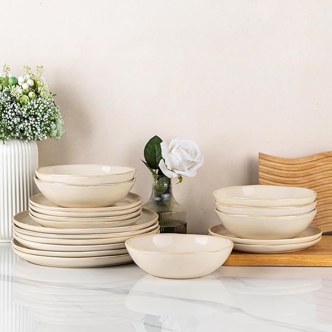 AmorArc Ceramic Dinnerware Sets,Handmade Reactive Glaze Stoneware Plates and Bowls Sets,Highly Scratch Resistant | Dishwasher & Microwave Safe Dishes Set,Service for 8 (24pc)