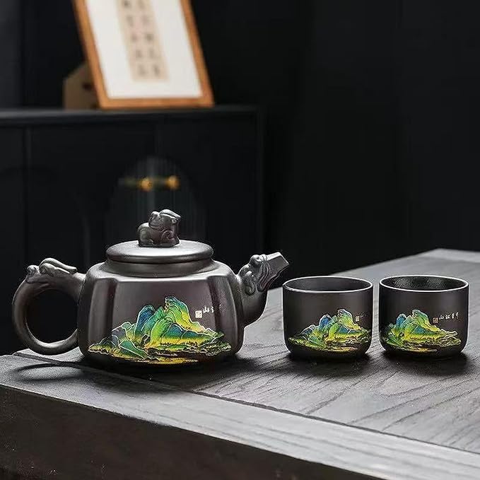 Zisha Tea Set, Chinese Tea Set with Gift Package, Suitable for Father's Day, Mather's Day, Birthday, Christmas Gifts (Square Mountain)