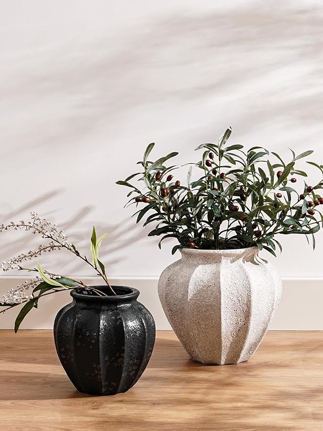 LE TAUCI 11" Ceramic Vase, Artisan Large Black Ceramic Vase for Modern Home Decor, Substantial & Stable, Handcrafted Flower Vase, Living Room & Dining Room Table Centerpiece, Distressed Iron Black