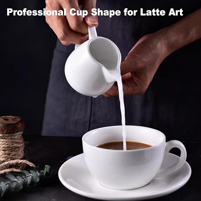 DeeCoo 8oz White Cappuccino Mug- Large Ceramic Coffee Cup with Saucer - Microwave and Dishwasher Safe, Perfect For Tea, Espresso, Latte - Porcelain Set for Kitchen or Cafe, Baristas, Great Gift