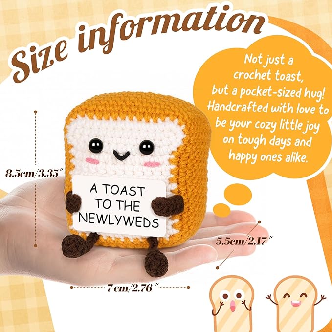 A Toast to The Newlyweds - Mini Handmade Crochet Toast, Funny Wedding Gifts for Couples 2025, Bridal Shower Gifts for Bride, Best Bride and Groom Gift for Wedding Engagement